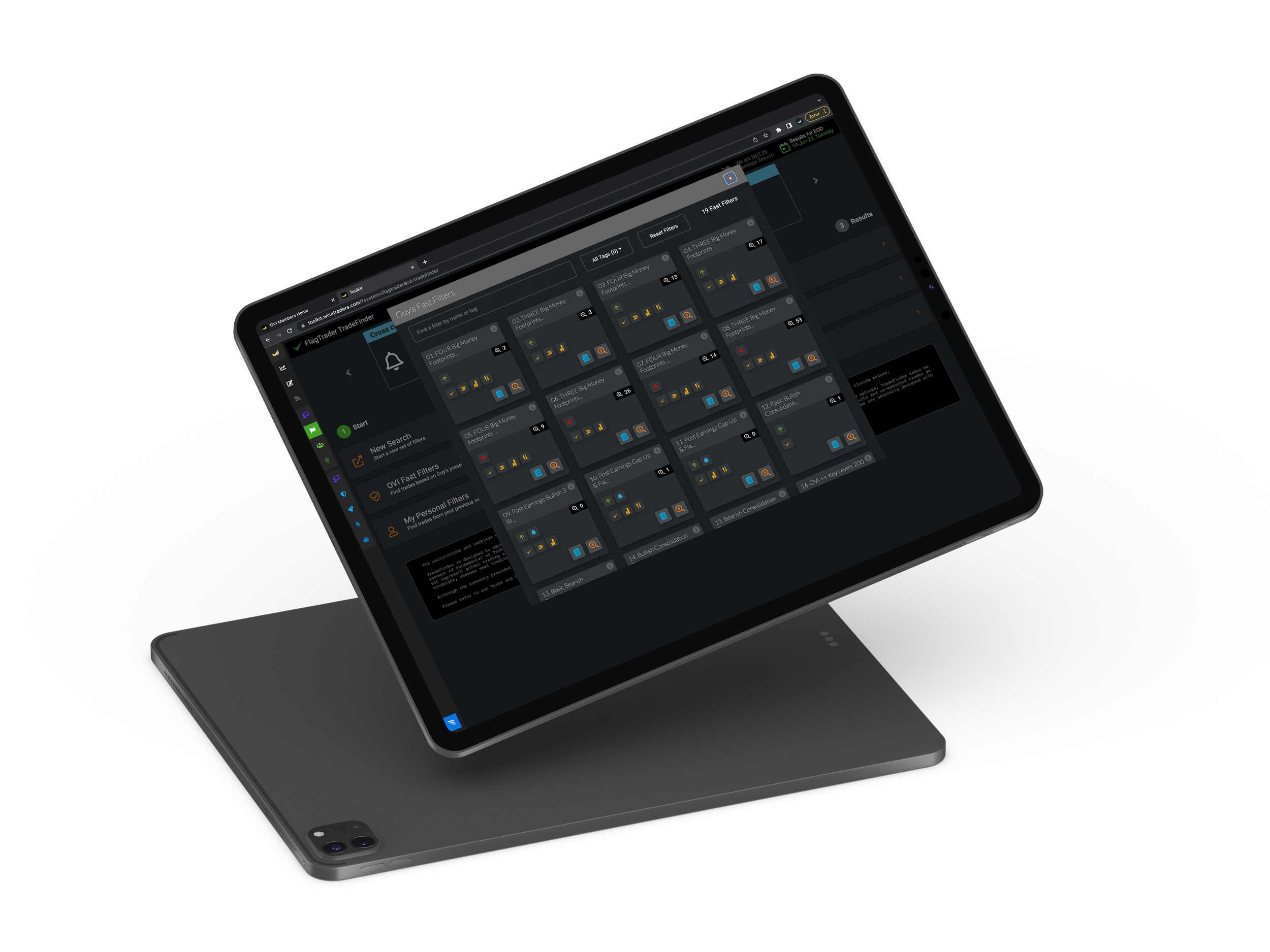 TradeFinder Fast Filters on tablet